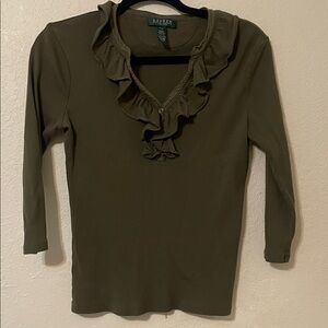 Lauren Ralph Lauren Green Ruffle Long Sleeve Top